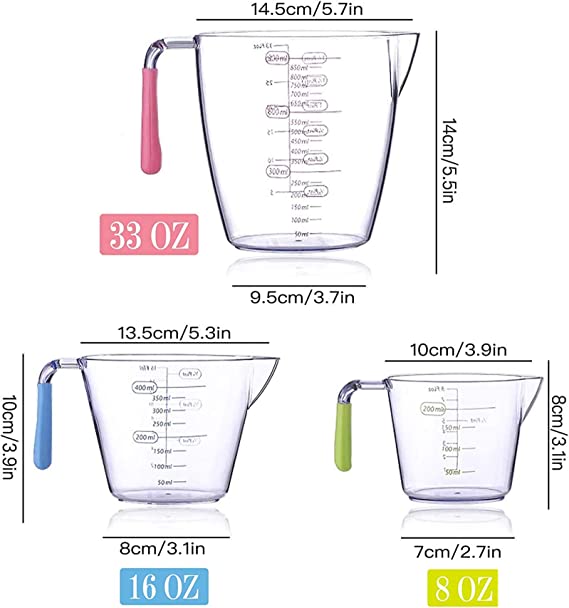 Photo 1 of 3 piece Measuring Cup Set, Transparent Measuring Cups with Various Scales, Plastic Heat-resistant, Clear, TPR Insulated Handle, Kitchen Baking Tools, With Measuring Spoon And Egg Yolk Separator