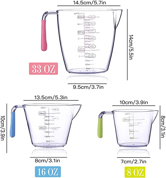 Photo 2 of 3 piece Measuring Cup Set, Transparent Measuring Cups with Various Scales, Plastic Heat-resistant, Clear, TPR Insulated Handle, Kitchen Baking Tools, With Measuring Spoon And Egg Yolk Separator