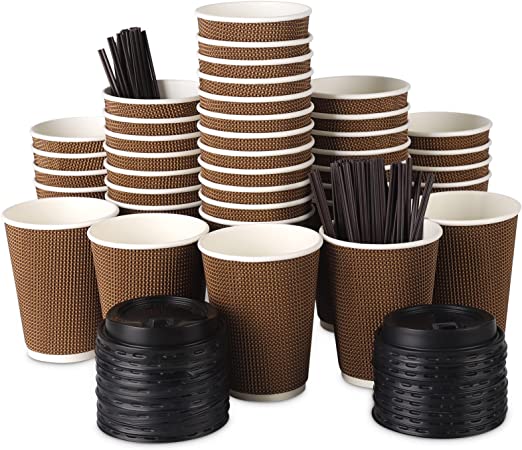 Photo 2 of ?12 Oz 80 Park?Coffee Cups with Lids and Straws, Insulated Double Wall Paper Coffee Cups with Lids, Disposable Coffee Cups 12 Oz Coffee Cups with Lids To Go Coffee Cups with Lids Hot Cups with Lids