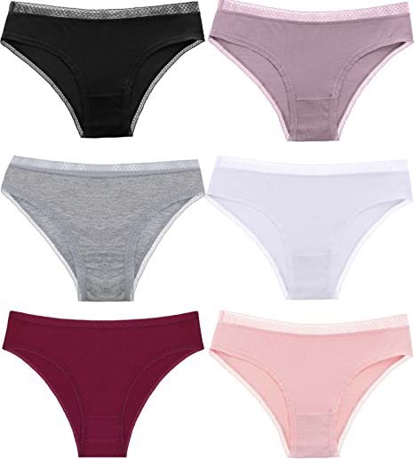 Photo 1 of FINETOO Women's Cotton Panties Lace Bikini Breathable Brief Sexy Hipster Womens Underwear Cheeky 6 Pack ***SIZE M