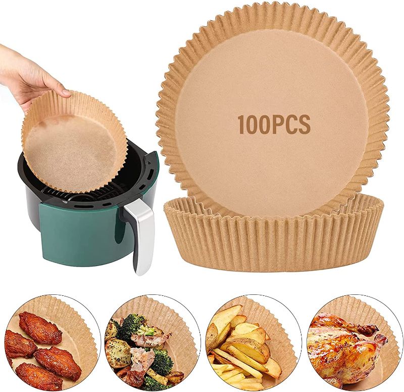 Photo 1 of 100PCS Air Fryer Disposable Paper Liner, 7.9 Inch Round Oil-proof, Water-proof, Food Grade Parchment for Air Fryer Baking Roasting Microwave, Non-Stick Air Fryer Liners