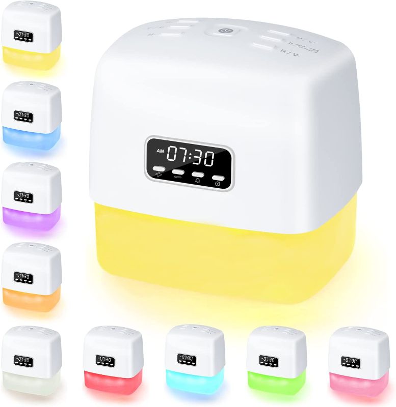 Photo 1 of ASTARON White Noise Machine with Adjustable Brightness 9 Colors Night Lights 20 Soothing Sounds Sleep Machine and Alarm Clock for Baby Adults Kids