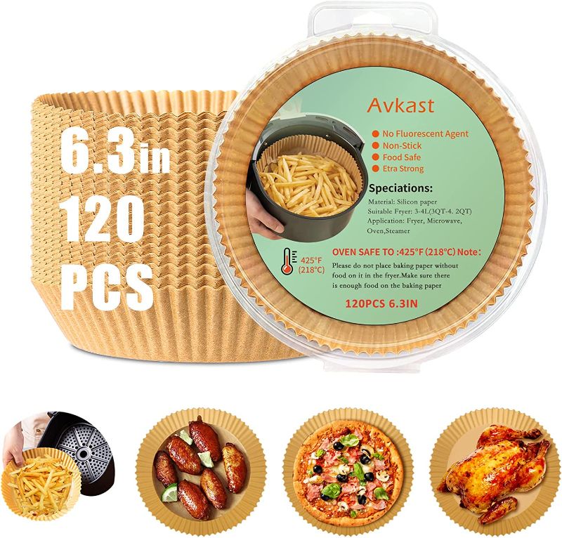 Photo 1 of Avkast 120 PCS Air Fryer Baking Parchment Liners for Frying & Baking 6.3-inch 120 Pcs Parchment Disposable Round Paper Non-Stick Oil-proof & Water-proof Food Grade Parchment Round Liner
