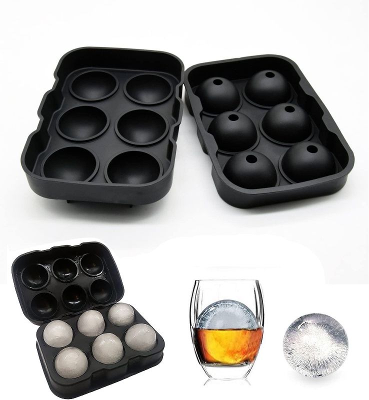 Photo 1 of Wosweet Ice Cube Tray Mold - Black Silicone Ice Ball Maker With 6 X 4.5cm Round Ice Ball Spheres for Whiskey, Cocktails & Bourbon
