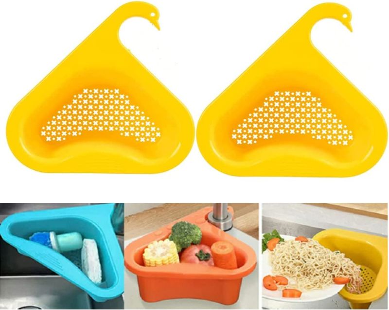 Photo 1 of 2PCS Kitchen Sink Drain Basket,Kitchen Sink Corner Strainer Basket for Faucets Diameter Max 1.8 inches,Swan Triangle Sink Drain Basket for Kitchen Sink(2Pcs, Yellow)
