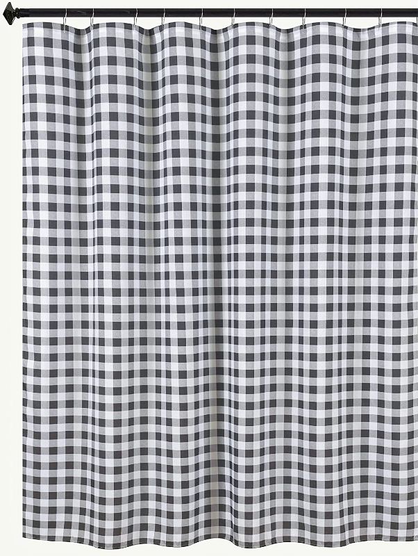 Photo 1 of Biscaynebay Textured Fabric Extra Long Shower Curtains, Black & Grey 72 Inches Width by 96 Inches Length, Printed Checkered Bathroom Curtains Machine Washable
