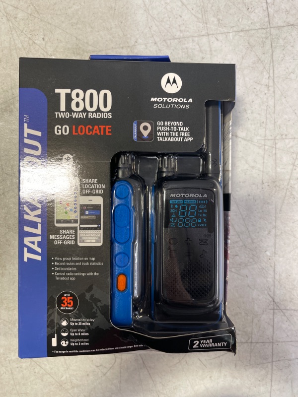 Photo 2 of Motorola Talkabout T800 Two-Way Radios, 2 Pack, Black/Blue
