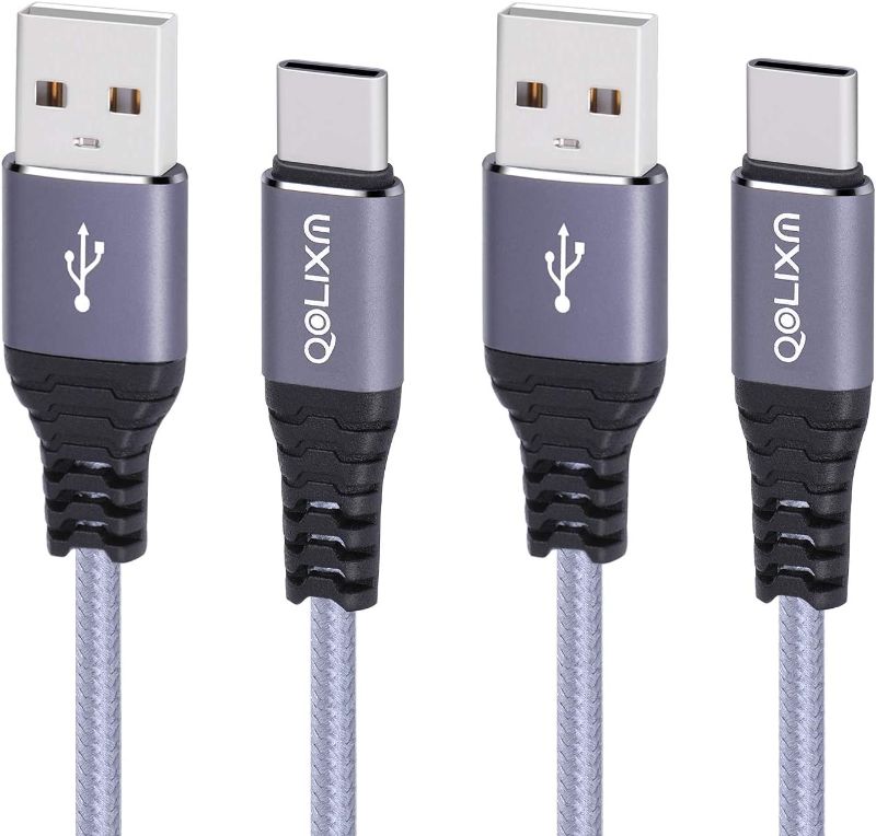 Photo 1 of Qolixm (2-Pack) 6 Feet USB Type C Cable, USB-C to USB-A Male Nylon Braided Fast Charging Cord for Samsung Galaxy S9/S9+/S8/S8+/Note 8,LG V20/G5/G6,Google Pixel,MacBook,and More (Grey)
