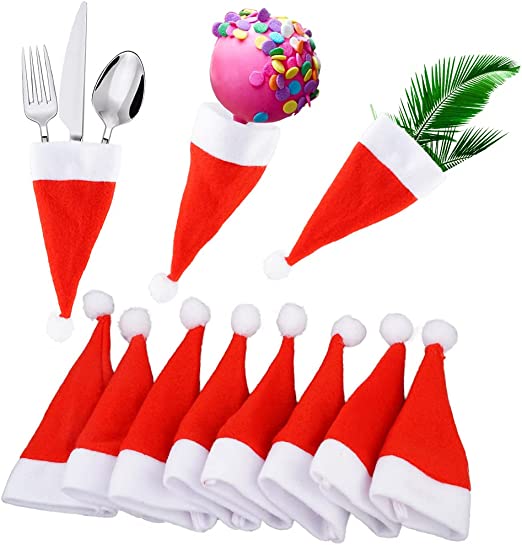 Photo 1 of 36 Pack Mini Christmas Hats Mini Christmas Santa Bottle Hats for Christmas Silverware Holders, Candy Covers, Wine Bottle Decorations
