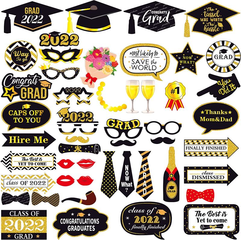Photo 1 of 49 Pieces, Graduation Photo Booth Props 2022 - Graduation Props 2022 for Photoshoot | Black and Gold Graduation Party Decorations 2022 | Gold Photo Booth Props Graduation 2022 Decorations, Little DIY
FACTORY SEALED