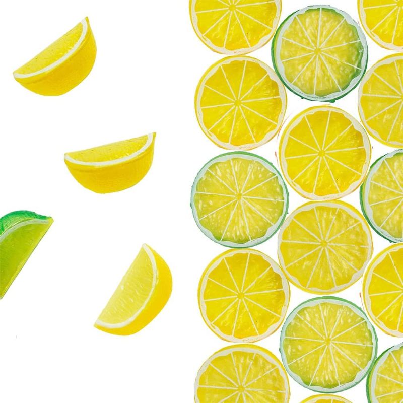 Photo 1 of 30 pcs Fake Lemon Artificial Lemon Slices and Lemon Blocks Plastic Fake Lemon Slices Plastic Lemons Limes Artificial Fruits for Home and Kitchen décor

