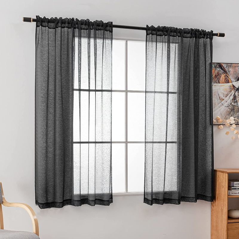 Photo 1 of  Sheer Black Curtains 72 Inch Length for Nursery 2 Panels Solid Rod Pocket Elegant Light Filtering Voile Drapes Semi Transparent Window Curtains for Dining Room 52 X 72 Inches Long