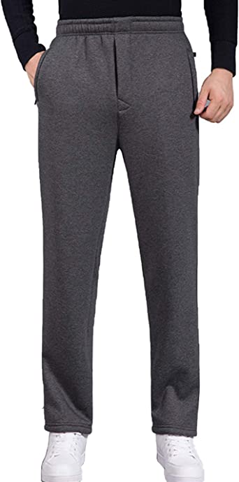 Photo 1 of Flygo Men's Zipper Sherpa Lined Sweatpants Winter Warm Fleece Pants Joggers SIZE MEDIUM
