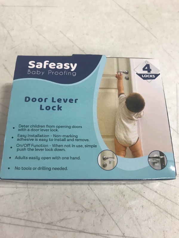 Photo 2 of 4 Pack Child Proof Door Lever Lock Prevents Toddlers from Opening Doors - One Hand Opertaion Adhesive Baby Proofing Door Handle Safety Locks for Kids
