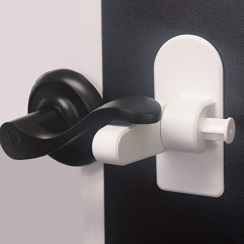 Photo 1 of 4 Pack Child Proof Door Lever Lock Prevents Toddlers from Opening Doors - One Hand Opertaion Adhesive Baby Proofing Door Handle Safety Locks for Kids

