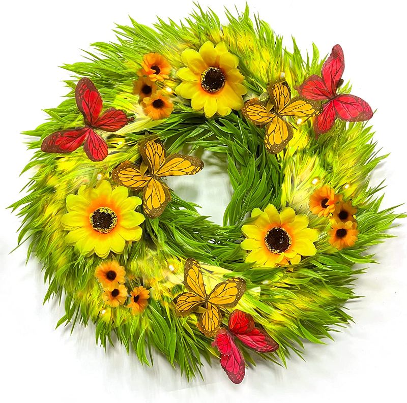 Photo 1 of 18" Prelit Summer Wreath Front Door Decor Artificial Sunflower Fall Wreath 30 Lights ,Battery Operated Boxwood Summer Wreath Decoration Spring Indoor Outdoor Home Window Wall Farmhouse
FACTORY SEALED