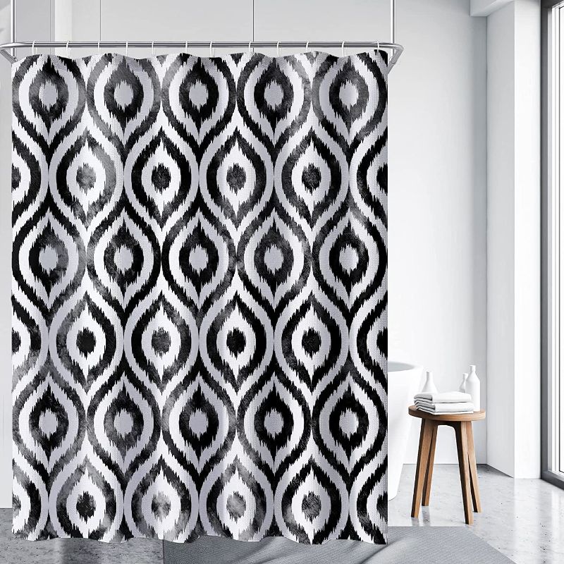 Photo 1 of Black Shower Curtain Geometric Black and White Shower Curtain for Bathroom Ombre Modern Grey Waterproof Fabric Shower Curtain Set Washable Bath Decor with 12 Hooks 72x72 inch