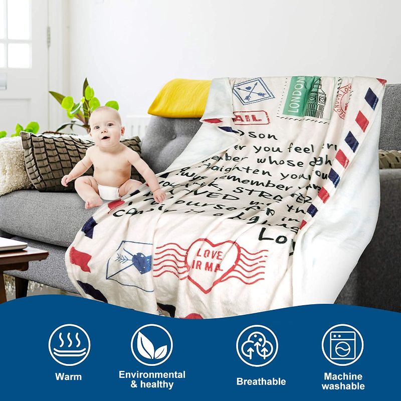 Photo 3 of ActFun Throw Blankets Gift for Son from Dad, Soft Bed Blanket to My Son, Dear Son Blanket from Dad Likes Warm Hug, Love Airmail Blanket Letter for Birthday,Christmas,New Year(150x200cm)