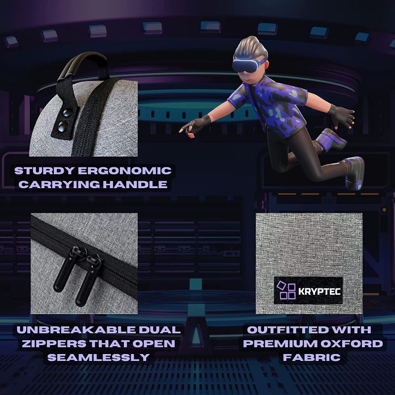 Photo 2 of Kryptec Premium Carrying Case Compatible with Oculus Quest 2 and All Elite Straps - Lightweight Travel Designed to Protect Your VR Headset & Accessories Comfortable Carry, Gray (GreyVR2324)