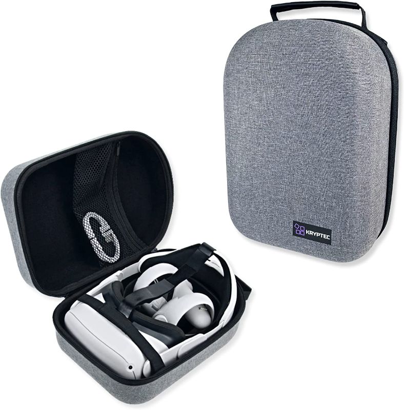 Photo 1 of Kryptec Premium Carrying Case Compatible with Oculus Quest 2 and All Elite Straps - Lightweight Travel Designed to Protect Your VR Headset & Accessories Comfortable Carry, Gray (GreyVR2324)