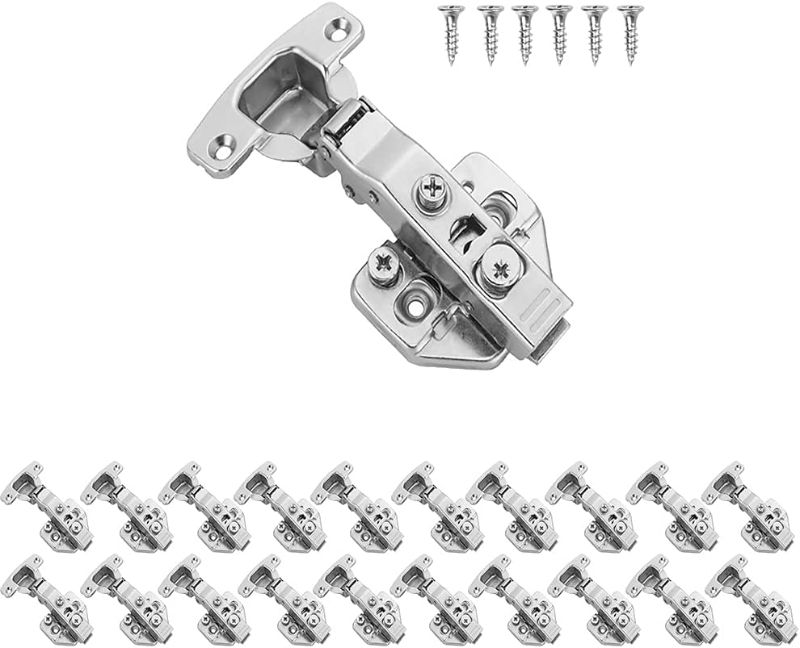 Photo 1 of AJOMAN Clip On Full Overlay 2 Way 3D Adjustable Soft Closing 110 Degree Concealed Frameless Kitchen Cabinet Door Hinges with Screws and Installation Diagram Hydraulic Damping (20 Pieces)