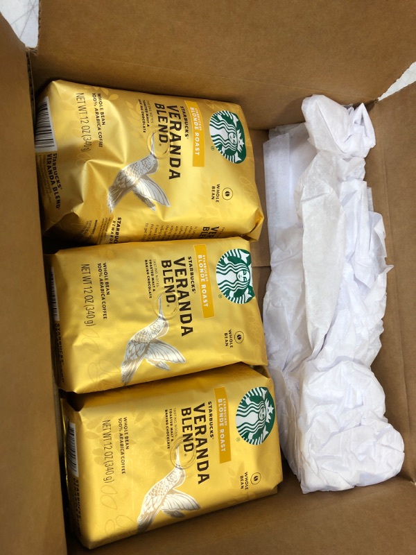 Photo 2 of 3 COUNT Starbucks Whole Bean Coffee Blonde Roast Veranda Blend 12 Oz FLAVOR: TOASTED MALT & BAKING CHOCOLATE 