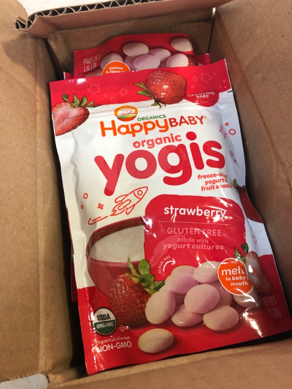 Photo 1 of (8 Pack) Happy Baby Organic Yogis Strawberry Yogurt & Fruit Snacks 1 Oz Pouch BB SEP 22 2022 