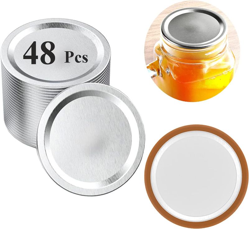 Photo 1 of 2 COUNT 48-Count Aebor Canning Lids, Mason jar Lids Regular Mouth Canning Lids for Ball Canning  jars Split-Type Lids Leak Proof and Secure, 100% Fit & Airtight, Small Mouth Canning Lids Regular Mouth(70mm)