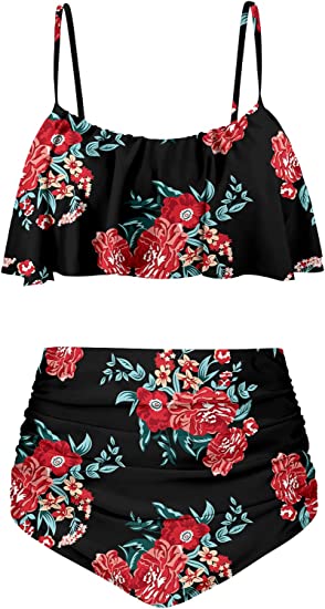 Photo 1 of Angerella Womens High Waisted Bikini Flounce Top Bathing Suits Swimwear SIZE LARGE 