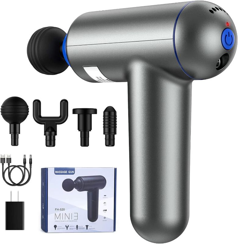 Photo 1 of Deep Tissue Muscle Massage Gun USB Rechargeable Super Quiet Percussion Massage Gun 6 Speeds Handheld Electric Massager Body Massage with 4 Massage Heads and 2 USB Charging Cables ,Grey