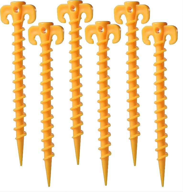 Photo 1 of Beach Tent Stakes ?6 Pack??Sand Stakes?Tarp Stakes? Camping Stake 7.9" Plastic Spiral Ground Anchor Tent Pegs Spike Hook for Camping Outdoor Accessorie, Beach Stakes for Sand?Garden Lawn Stake