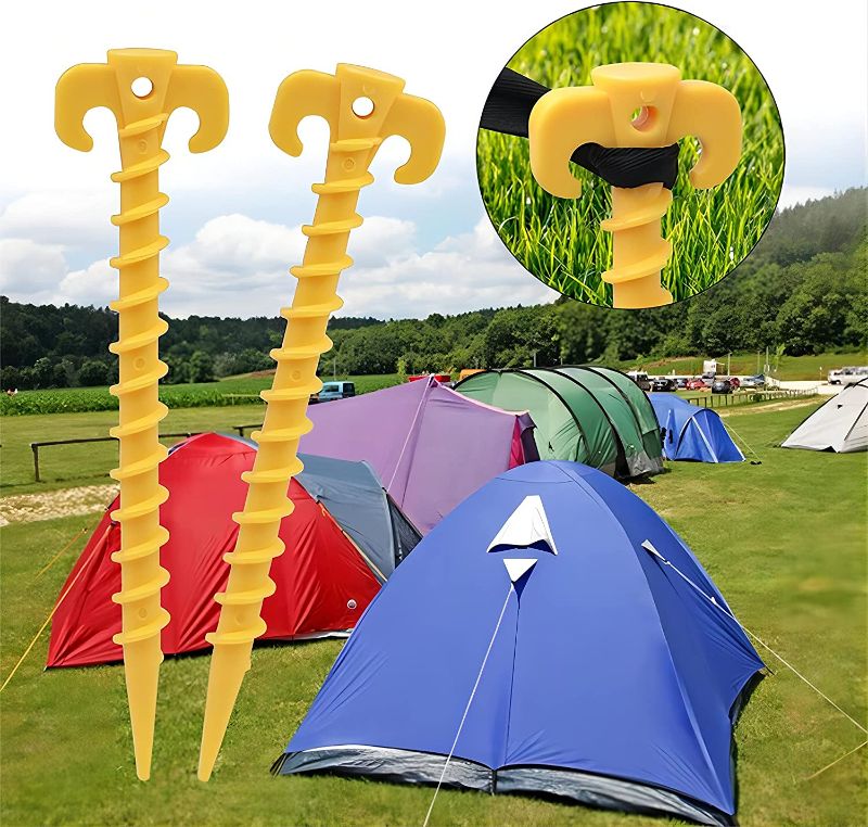 Photo 1 of Beach Tent Stakes ?6 Pack??Sand Stakes?Tarp Stakes? Camping Stake 7.9" Plastic Spiral Ground Anchor Tent Pegs Spike Hook for Camping Outdoor Accessorie, Beach Stakes for Sand?Garden Lawn Stake