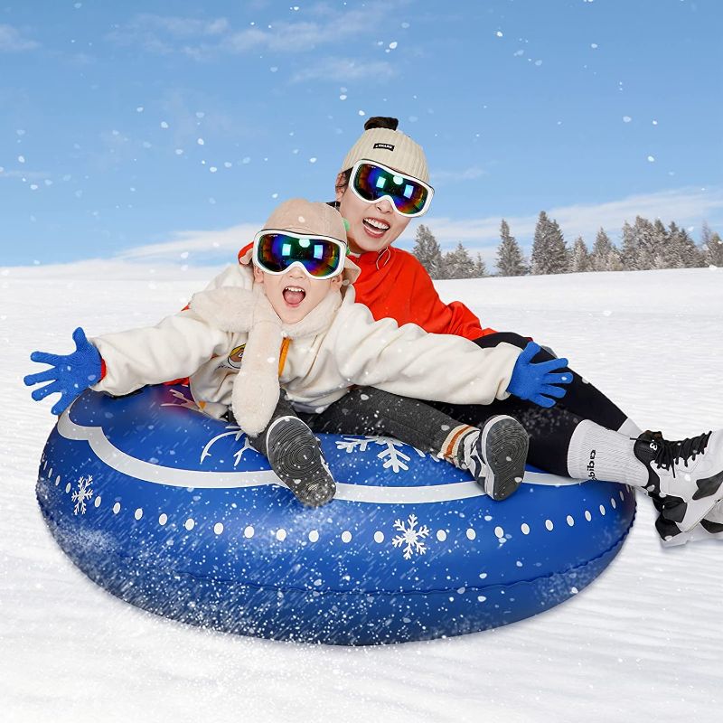 Photo 2 of 47 Inch Snow Tube, Inflatable Snow Tube for Children and Adults, Double Layer Bottom, Heavy Duty Snow Sled for Kids and Adults Durable Sledding Tubes,0.6mm Material Snow Toys for Outdoor