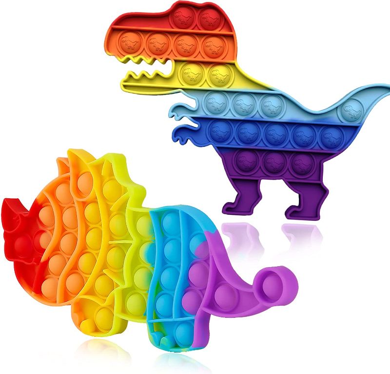 Photo 1 of 2 COUNT 2 Pack Push Sensory Bubble Toys It, Set Silicone Cute Boy, Autism Special Needs Anxiety Stress Reliever, Cheap Rainbow Dino Dinosaur Game for Kids