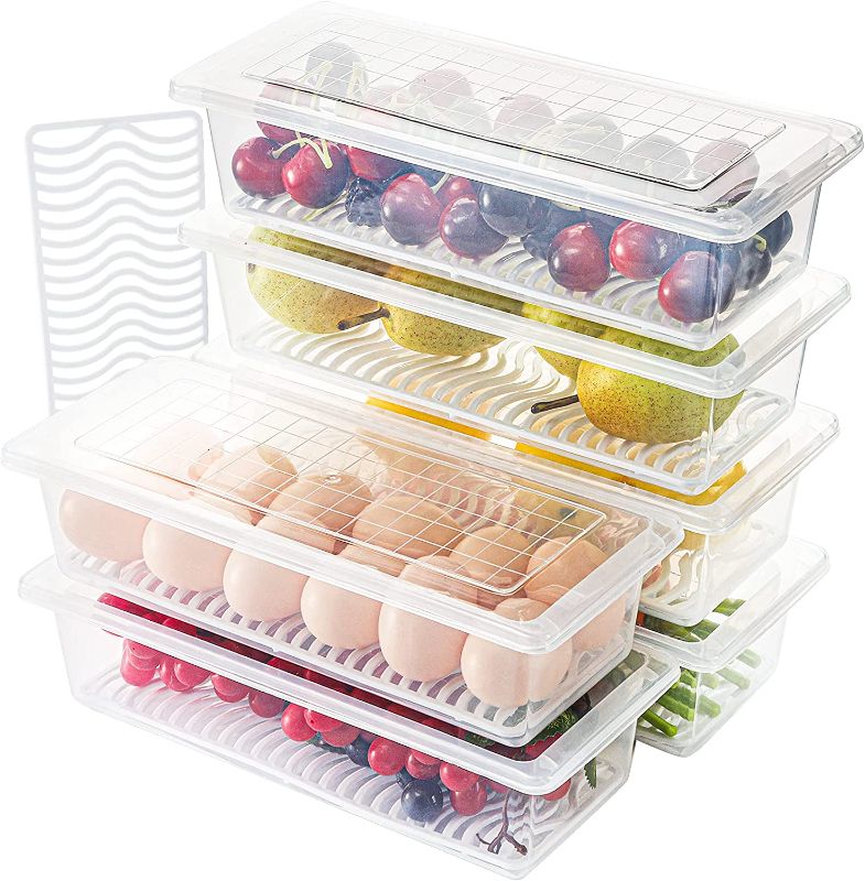 Photo 1 of SOUJOY 6 Pack Food Storage Containers for Fridge, 1.5L Produce Saver Container with Removable Drain Plate and Lid, Stackable Fruits Storage Keeper for Vegetables, Meat, Fish Fresh and Dry