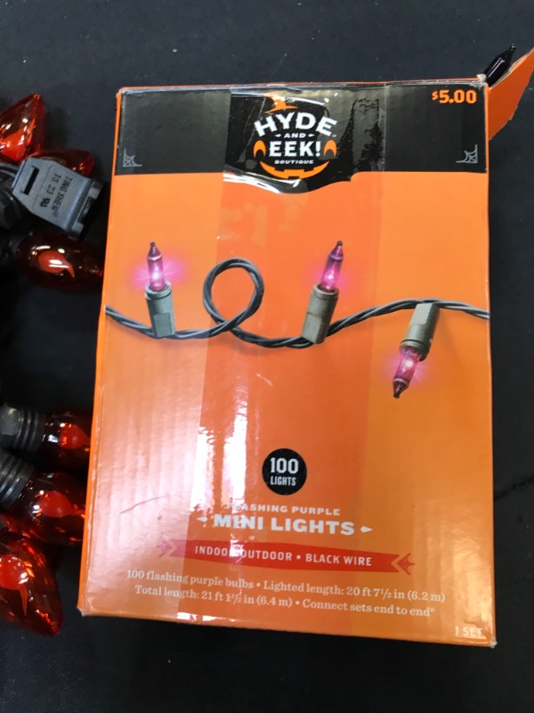 Photo 3 of 2PC LOT, 20 LIGHT BULBS LED Halloween String Lights Orange Flicker - Hyde & EEK! Boutique™, FLASHING MINI PURPLE LIGHTS 
