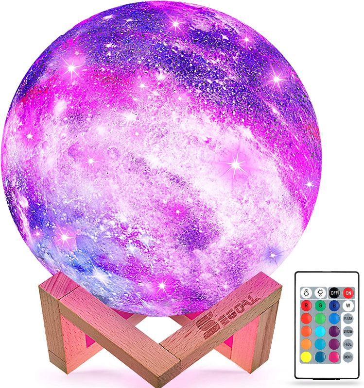 Photo 1 of SEGOAL Galaxy Lamp Kids Night Light, 16 Colors LED 7.9 Inch 3D Moon Lamp with Wood Stand, Touch & Remote Control & USB Rechargeable Birthday Gift for Baby, Kids, Girls, Boys
, FACTORY SEALED 