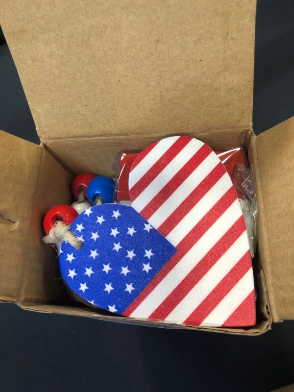 Photo 2 of 4th of July Patriotic Tiered Tray Decor with Bead Garland, God Bless America Wood Blocks,Memorial Day Independence Table Decorations for Home Rustic Farmhouse