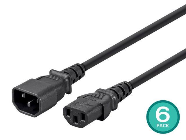 Photo 1 of Monoprice 3-Prong Extension Cord - 6 Feet - Black (6-Pack) IEC 60320 C14 to IEC 60320 C13, 18AWG, 10A, SVT, For Powering Computers, Monitors