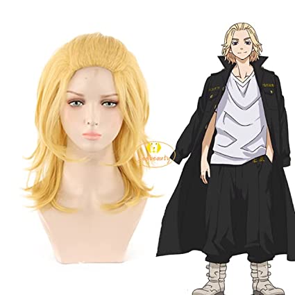 Photo 1 of Cosplay Wig Anime Tokyo Revengers Manjiro Sano Mikey Cosplay Wig Long Blond Curly Hair Heat Synthetic Free Wig Cap Party Men Women Wig
