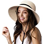 Photo 1 of FURTALK Womens Wide Brim Sun Hat with Wind Lanyard UPF Summer Straw Sun Hats for Women  MEDIUM