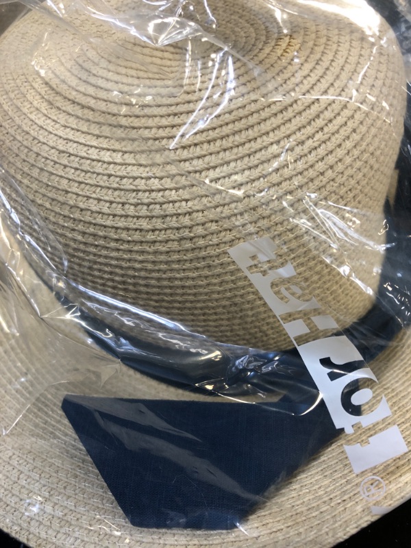 Photo 2 of FURTALK Womens Beach Sun Straw Hat UV UPF50 Travel Foldable Brim Summer UV Hat  LARGE (LINING IS BLUE)