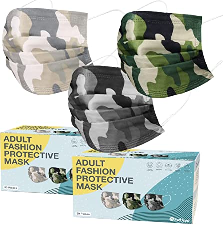 Photo 1 of 50 Pieces Adult Disposable Face Masks Effective Filtration Leopard Tie Dye Checkered 3-Ply Elastic Ear Loops