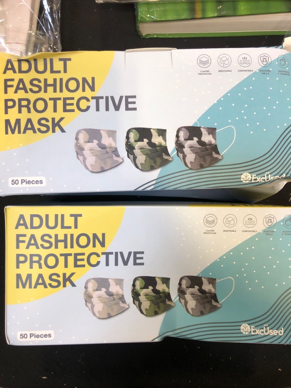 Photo 2 of 50 Pieces Adult Disposable Face Masks Effective Filtration Leopard Tie Dye Checkered 3-Ply Elastic Ear Loops