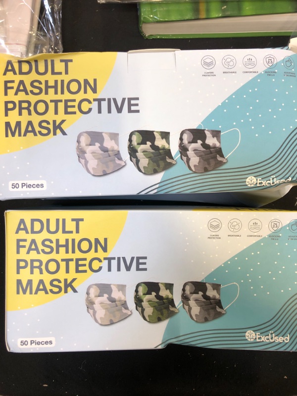 Photo 1 of 50 Pieces Adult Disposable Face Masks Effective Filtration Leopard Tie Dye Checkered 3-Ply Elastic Ear Loops