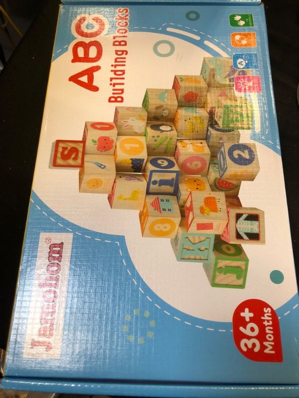Photo 1 of Jamohom Wooden ABC Building Blocks for Toddlers 1+Baby Wood Alphabet Number Blocks 26 PCS for Stacking Preschool Learning Educational Games Montessori Sensory Toys for Kids 1.65"
