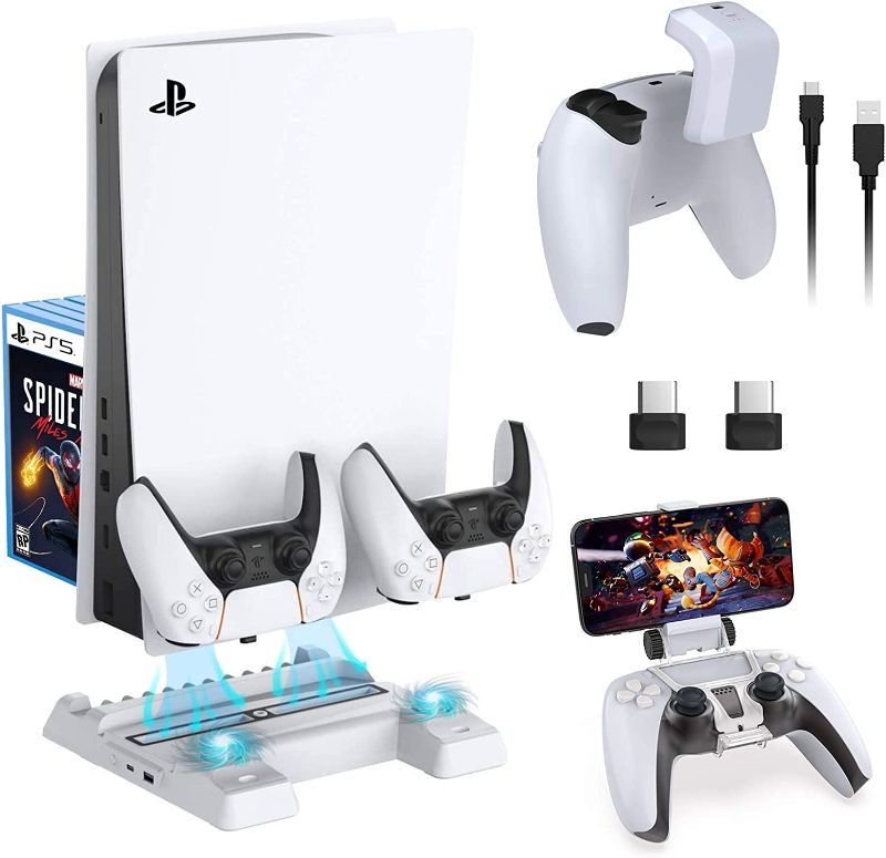 Photo 1 of NexiGo PS5 Vertical Stand Gaming Bundle, Multifunctional Stand with Cooling Station and Game Storage, USB Type C Dongle, Clip Mount, 1500mAh Battery Replacement, for Sony DualSense Controller