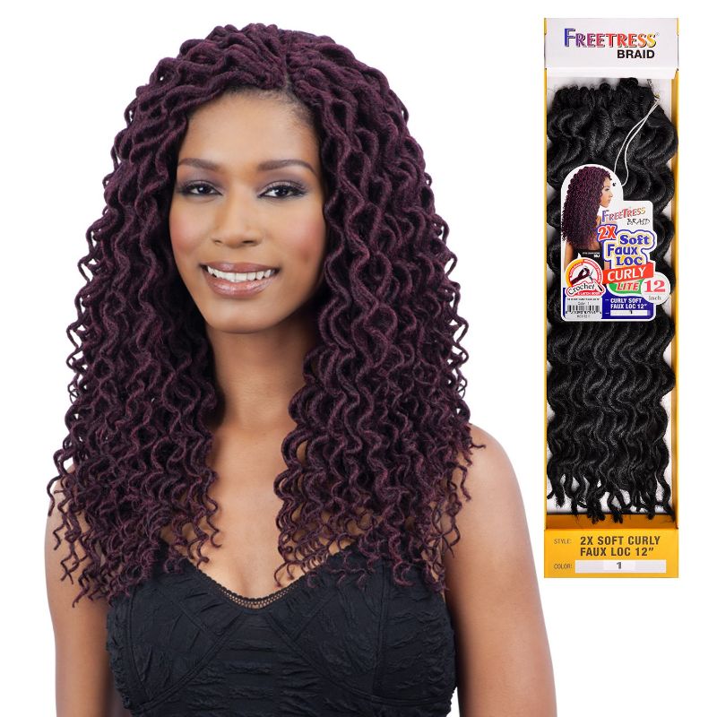 Photo 1 of FreeTress 2X Soft Curly Lite Faux Loc Crochet Synthetic Braiding Hair (18", 1) - BLACK -