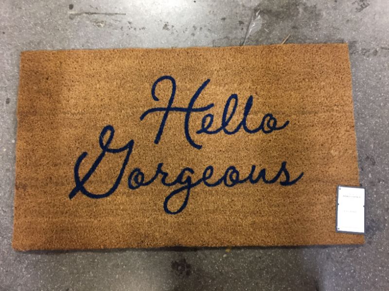 Photo 2 of 18'' inches x 30'' inches Hello Gorgeous Doormat Dark Blue/Brown - Threshold