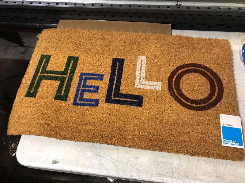 Photo 2 of 1'6"x2'6" Hello Colorblocked Coir Doormat - Room Essentials
